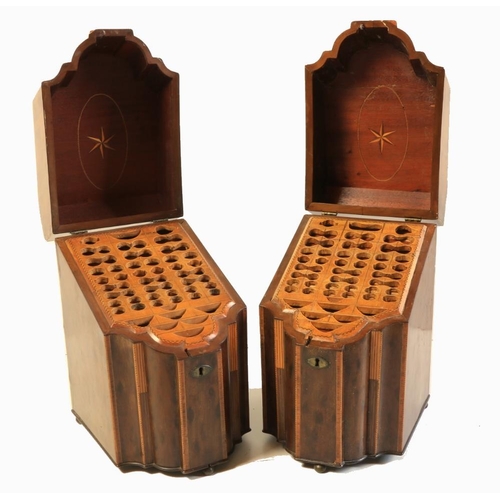 389 - A rare quality pair of matching George III period inlaid and crossbanded mahogany Knife Boxes, with ... 