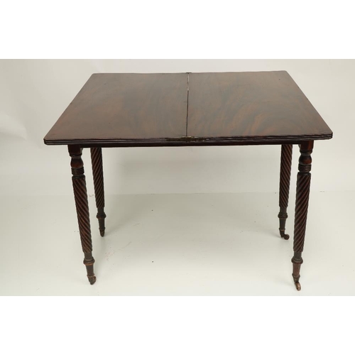 443 - A fine Irish George IV period brass inlaid and rosewood banded mahogany fold-over Tea Table, by Gill... 