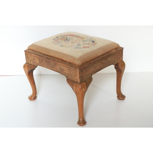 468 - An 18th Century square walnut Stool, inset walnut panel surrounded by herringbone inlay on four pad ... 