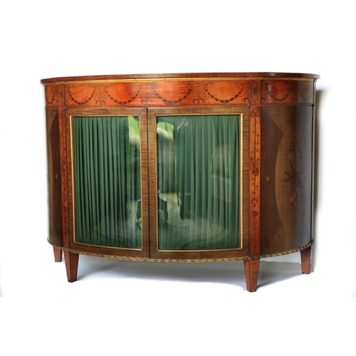 511 - A pair of fine quality Georgian style mahogany and satinwood bow fronted Commodes, attributed to Jam... 