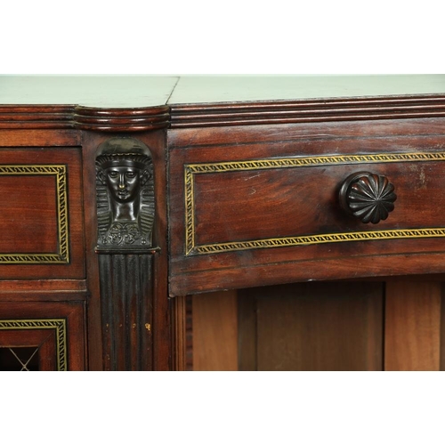 531 - An exceptional Regency period Egyptian Revival brass inlaid Secretaire Side Cabinet, with concave ce... 