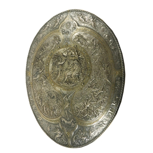 565 - A fine quality silver plated and gilt highlighted Shield, by Elkington & Co., designed by Leonar... 