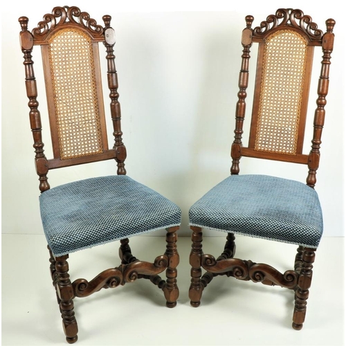 576 - A good matched set of 8 - 17th Century style, walnut high back Side Chairs, each with two acorn fini... 