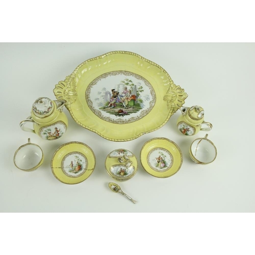 76 - An 8 piece yellow ground Meissen porcelain Cabaret Set, 19th Century, comprising a large oval Tray d... 