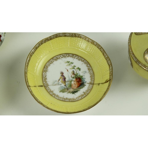 76 - An 8 piece yellow ground Meissen porcelain Cabaret Set, 19th Century, comprising a large oval Tray d... 