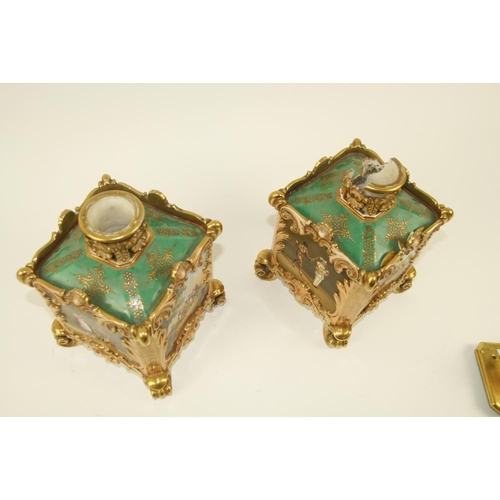 77 - A fine pair of decorative Jacob petit French polychrome porcelain Flasks and stoppers, each of squar... 