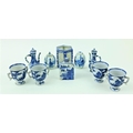 A set of four two handled blue and white Chinese porcelain Cups, each on stemmed base, 10cms (4