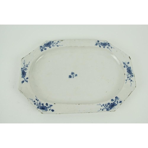 80 - An 18th Century blue and white Delft Plate, probably Dublin, of rectangular form with canted corners... 