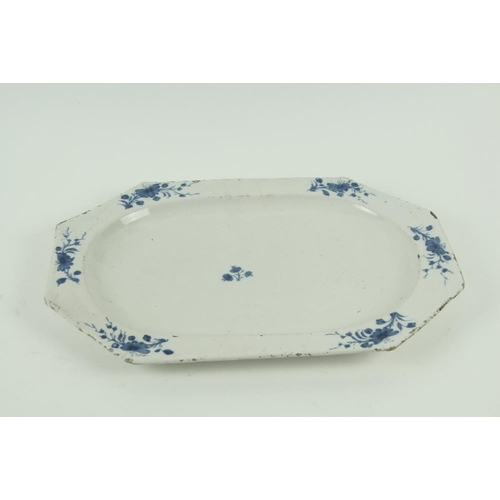 80 - An 18th Century blue and white Delft Plate, probably Dublin, of rectangular form with canted corners... 