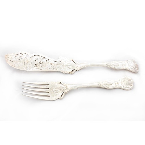 723 - An attractive pair of 19th Century Kings pattern silver plated and crested Fish Servers. (2)... 