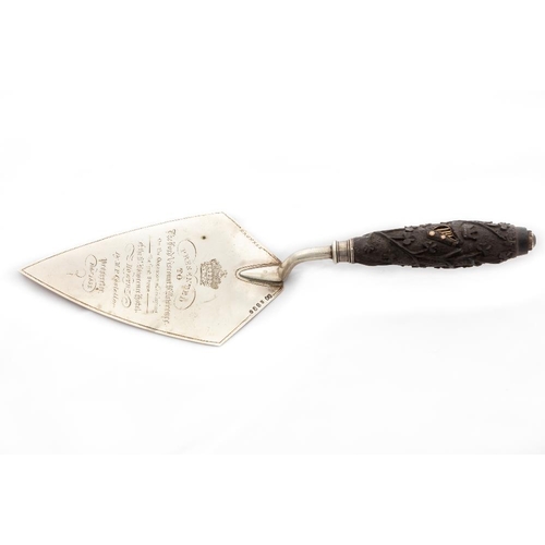 726 - A very rare Irish silver crested Presentation Trowel, by J. Smyth Dublin 1852, 