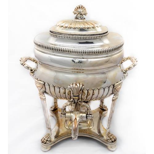 731 - A fine George IV Sheffield silver plated and crested Tea Urn and Cover, with half reeded ogee shaped... 