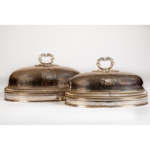 755 - A very fine and large pair of crested silver plated Venison or Turkey Domes, early 19th Century... 