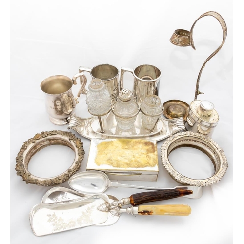 764 - A collection of silver plated Trophy Cups & Tankards, two silver plated Wine Coasters, a plated ... 