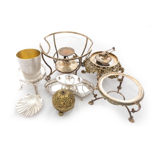 769 - A silver Warming Stand, London 1910, 206grams; three silver plated ditto, an Indian chased white met... 