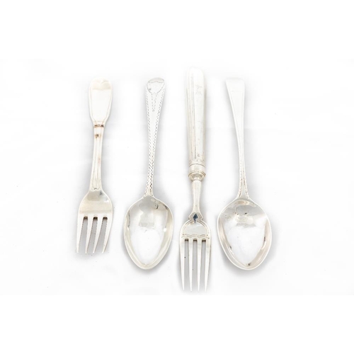 777 - Two similar bright cut silver Dessert Spoons, one by John Pittar, Dublin c. 1813, the other George I... 