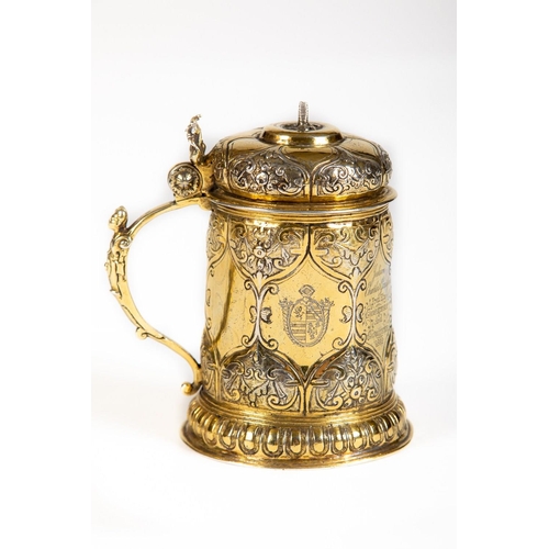 784 - A rare German silver gilt Tankard, engraved, probably Augsburg, early 17th Century, control mark 12.... 