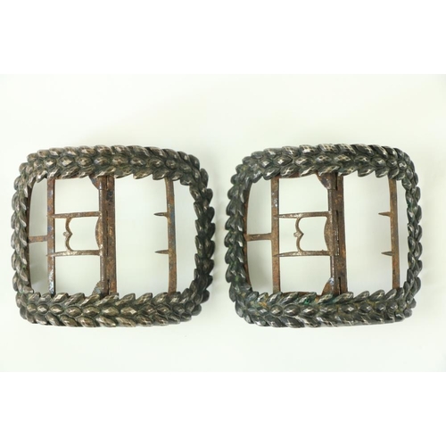 800 - A pair of Georgian facet cut steel Gentleman's Shoe Buckles, in a leaf design. (2)... 