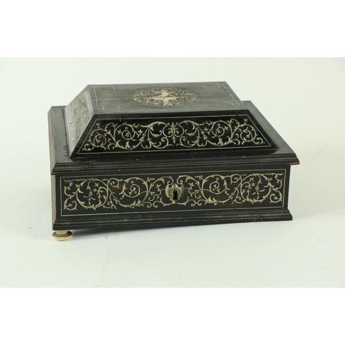 814 - A quality 19th Century English ivory inlaid Jewellery Box, the top inlaid with a resting cherub, the... 