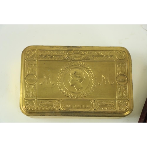 845 - Two Princess Mary brass Christmas Box Wishes 1914 & 1915, with cards, a Swiss Travelling Pocket ... 