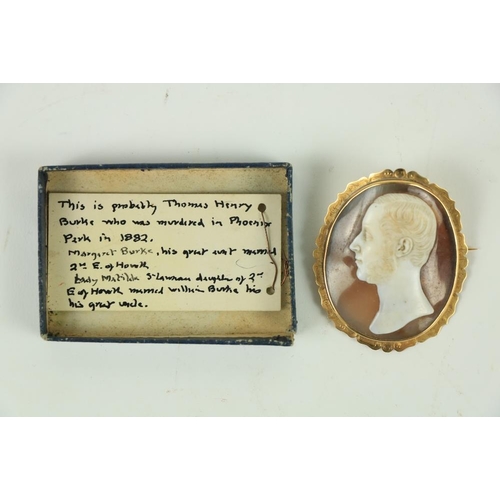 850 - A 19th Century oval carved Cameo Profile Portrait, according to a note attached, it is a Portrait of... 