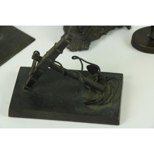 857 - A small bronze Study of a Ship's Anchor, on rectangular bronze base, 4 1/2