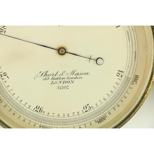 872 - A good quality circular brass cased Surveyors Aneroid Barometer, by Short & Mason, Hatton Garden... 