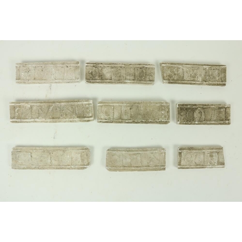 891 - A set of 9 chalk Castings, of early text, some with the white rose motif of Howth Castle, each inscr... 