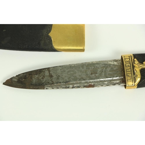 905 - A 79th Royal Highlanders Scottish Dirk Scabbard, lacking dirk, knife and fork leather and gilt brass... 