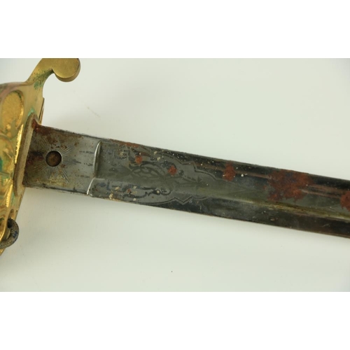 921 - A very good Victorian Naval Officer's 1827 pattern Sword, with double fuller single edged blade 31 1... 