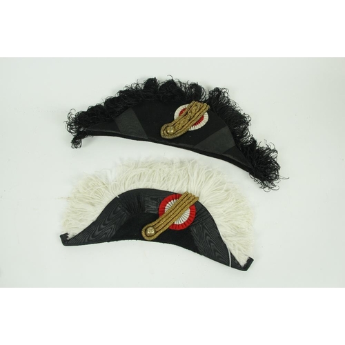 957 - Two British Military Officer's Bicorn Hats, one with white plumes, the other with black plumes, one ... 