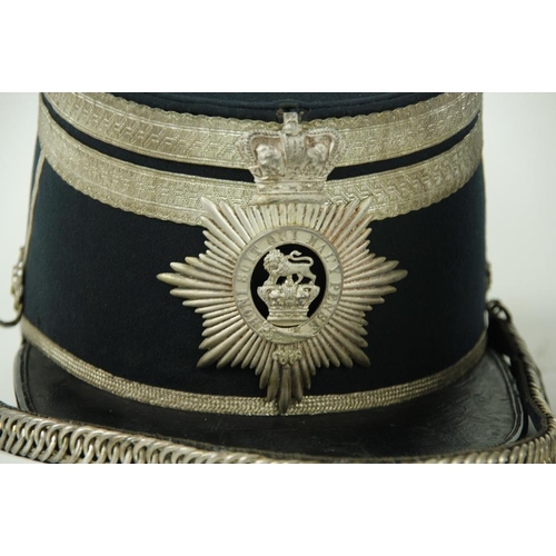 962 - A WW1 British Army Officer's Shako peak Hat, of Rt. Hon. Earl of Howth, 4th Hussars, in lacquered me... 