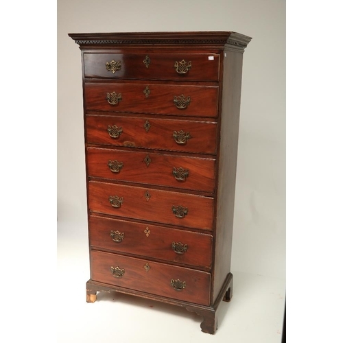 251 - An Irish Georgian mahogany Tallboy, with Greek key moulded cornice over seven graduating drawers wit... 