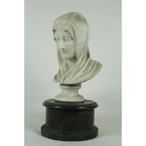 336 - A 19th Century carved white marble Bust, head and shoulders on turned socle, with an associated Conn... 