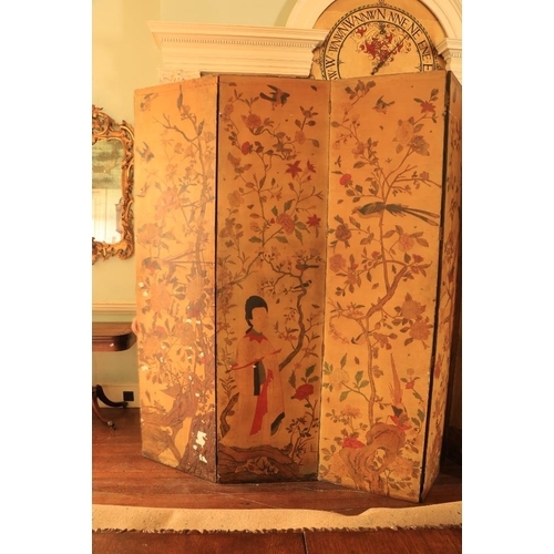 550 - A very fine 19th Century chinoiserie gold lacquered six fold wooden Screen, one side depicting exoti... 