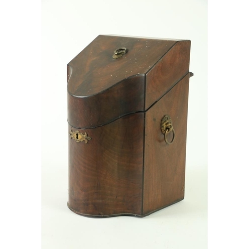 815 - A George III period ebony strung mahogany Knife Box, with slope top and serpentine front (now fitted... 