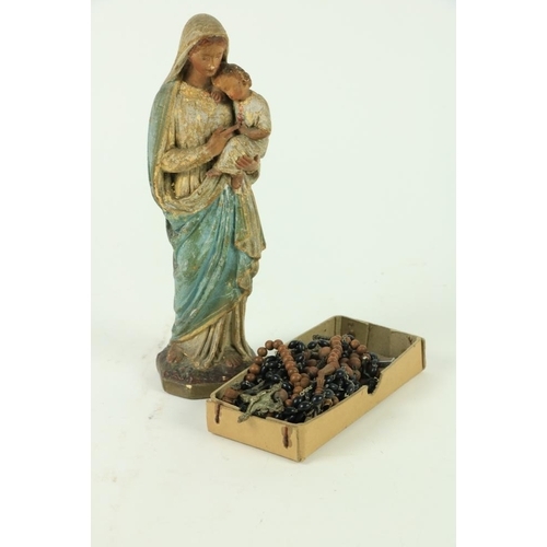 881 - A collection of Rosary Beads, together with a painted Model of Madonna and Child, as a lot, w.a.f. (... 