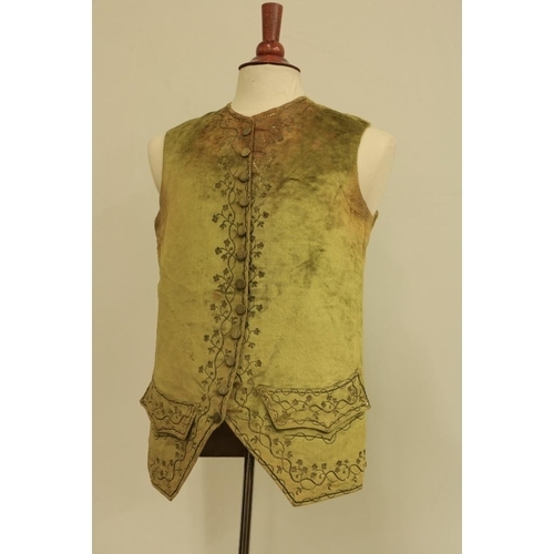 944 - A fine Glenquin lime green velvet Gentleman's Waist Coat, with gilt metal threads forming scrolling ... 