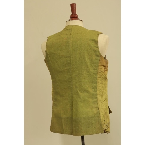 944 - A fine Glenquin lime green velvet Gentleman's Waist Coat, with gilt metal threads forming scrolling ... 