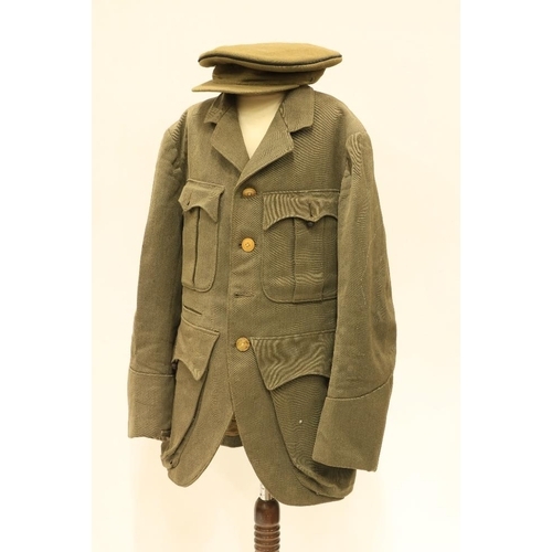 954 - Two green Khaki British Army Uniforms, by Peal & Co., London, early to mid - 20th Century; three... 