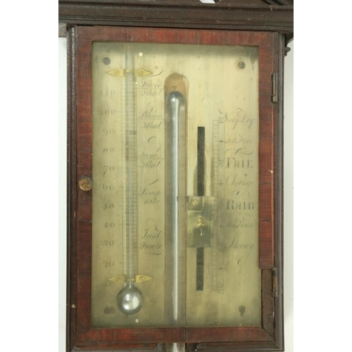 176 - A good late George IV mahogany Stick Barometer, apparently unsigned, with divided pediment and silve... 