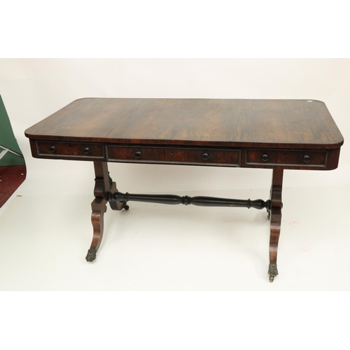 364 - A fine Regency period Irish mahogany Sofa Table, by Gillingtons, Dublin, No. 3630 stamped, the recta... 