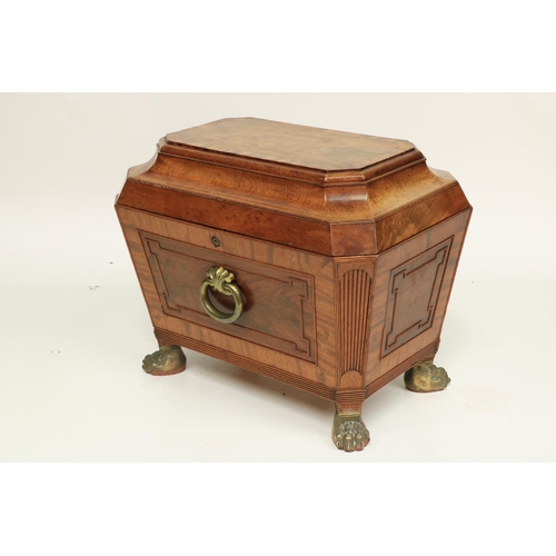 398 - A very good Regency period mahogany and crossbanded Cellaret, of casket form with dome top and fitte... 