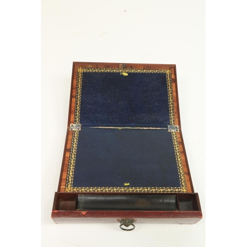 481 - A very unusual Regency period leather bound ladies Sewing Casket, with brass mounts, the hinged top ... 