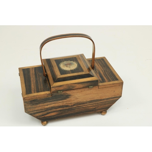 502 - A very unusual Regency period grained calamander or zebra wood Ladies Sewing Box, with three hi... 