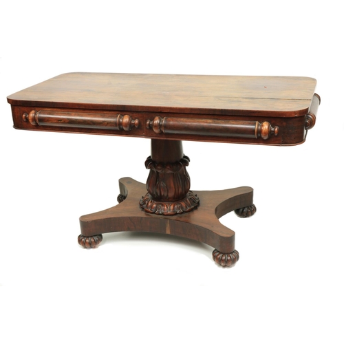 503 - A late William IV Irish rosewood Library Table, stamped by Williams & Gibton No: 7705, the ... 