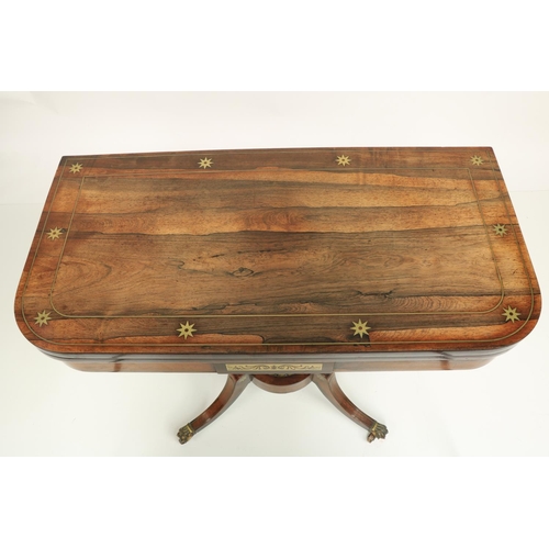 539 - A fine Regency period brass inlaid rosewood fold-over Card Table, attributed to George Oakley, the r... 