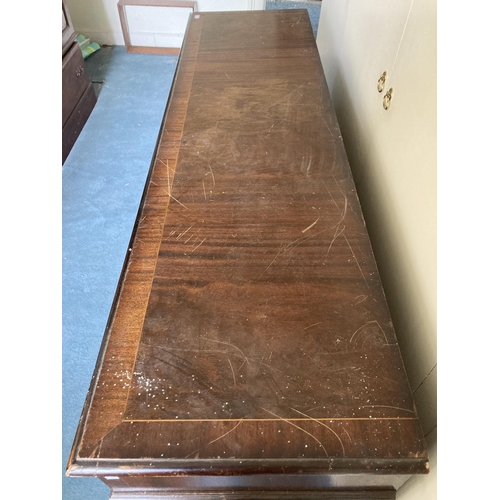 244 - A modern inlaid mahogany Side Cupboard, with three frieze drawers and three cupboard doors on bracke... 