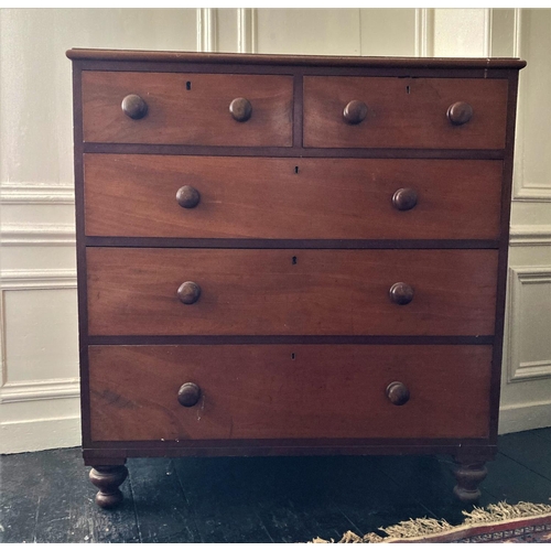 273 - A Victorian mahogany Chest, of three long and two short drawers on turned legs, 45