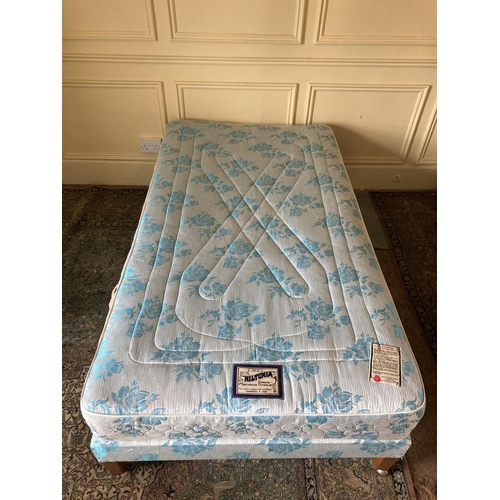 300 - Two single Beds, by Hiltonia, covered in blue fabric, 6' x 3', sold as a lot, w.a.f. (2)... 